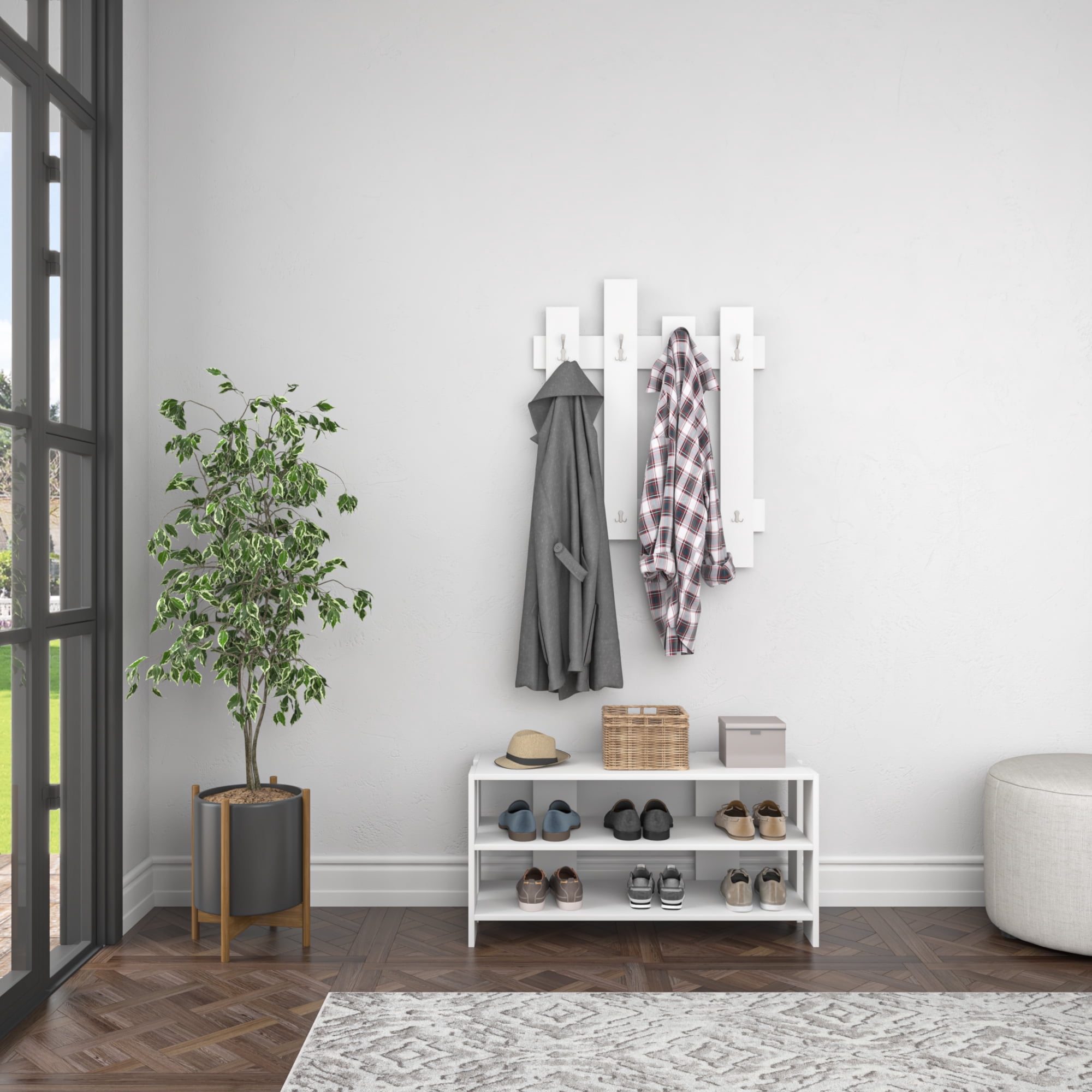 Ada Home Decor Furniture 2 Tier 8 Pair White Rannoch Modern Shoe Rack