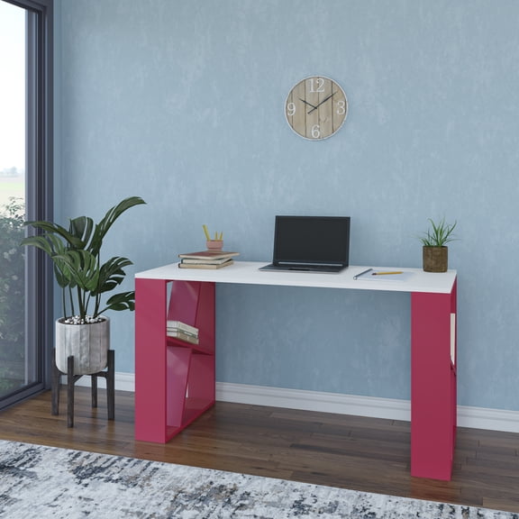 Ada Home Decor Furniture 2 Tier White Burgundy Brian Modern Desk