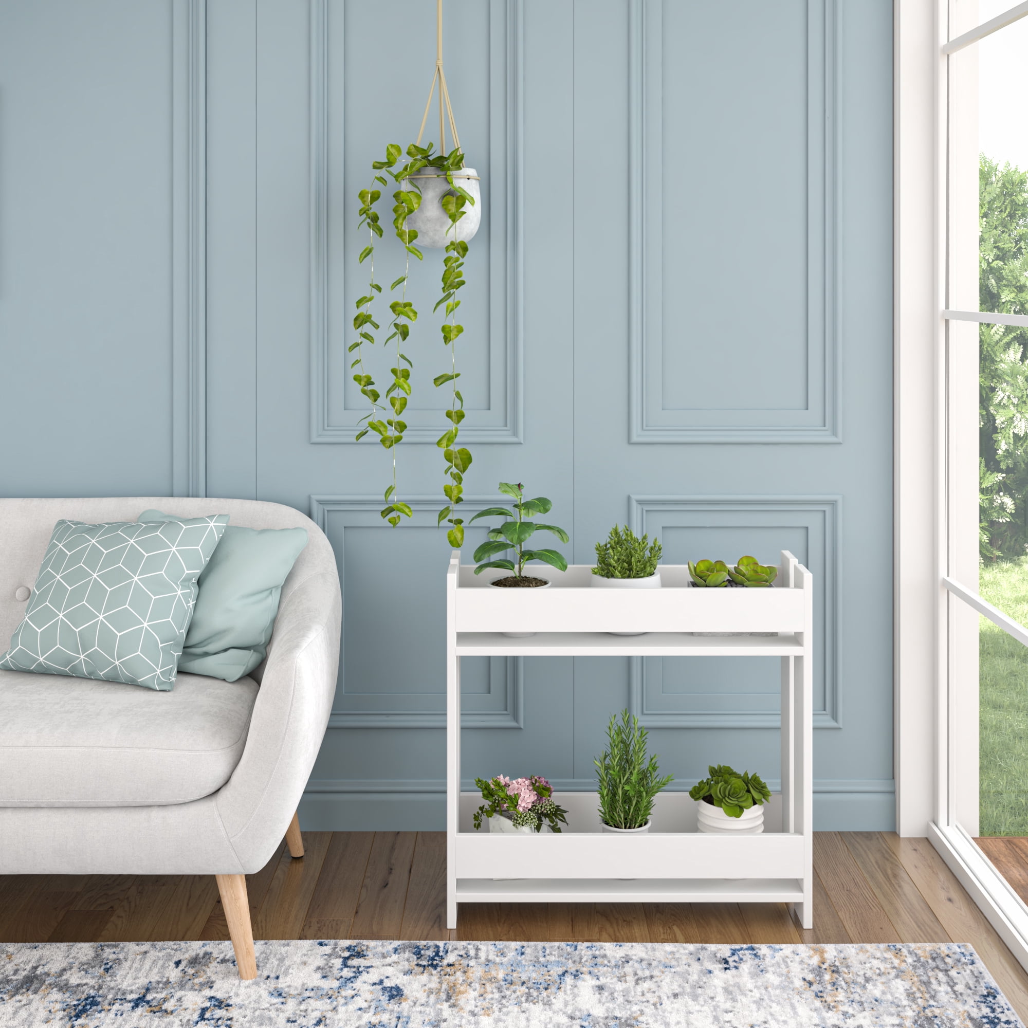 Ada Home Decor Furniture 2 Tier White Pearson Modern Plant Stand