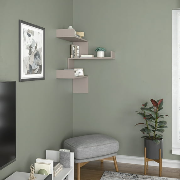 Ada Home Decor Furniture 24" 3 Tier Light Mocha Walker Modern Wall Shelf