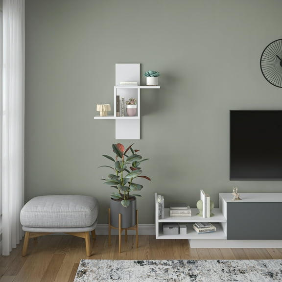 Ada Home Decor Furniture 25.2" 2 Tier White Waverley Modern Wall Shelf