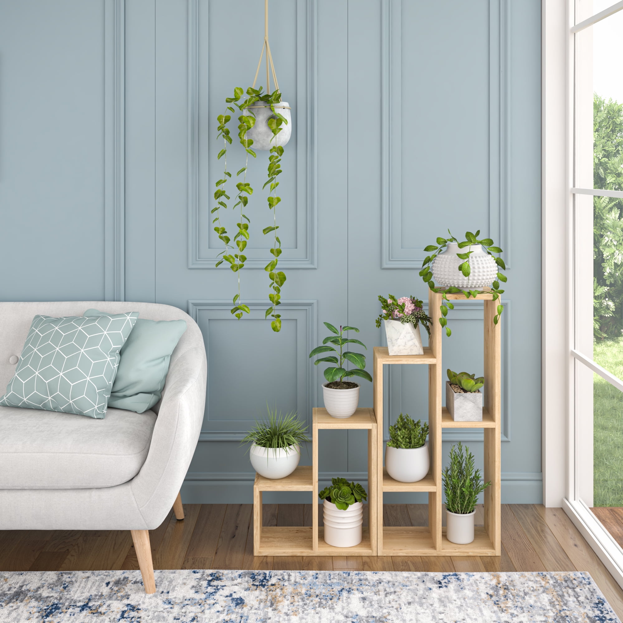 Ada Home Decor Furniture 3 Tier Oak Ponce Modern Plant Stand