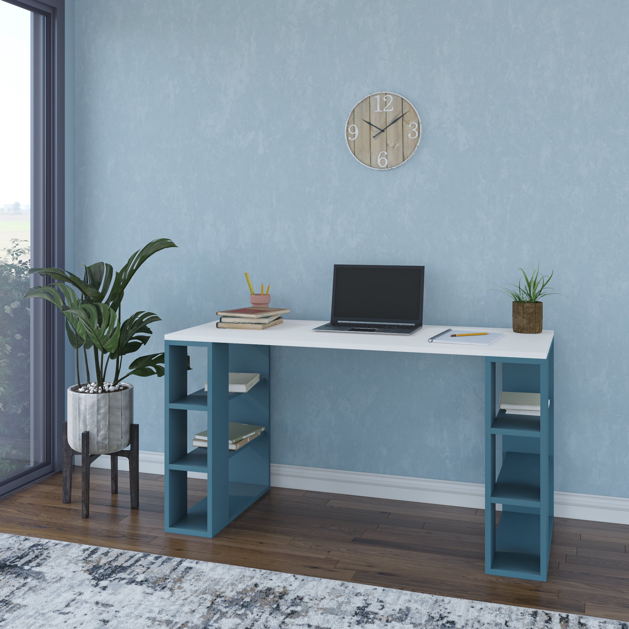 Ada Home Decor Furniture 3 Tier White Turquoise Dixon Modern Desk