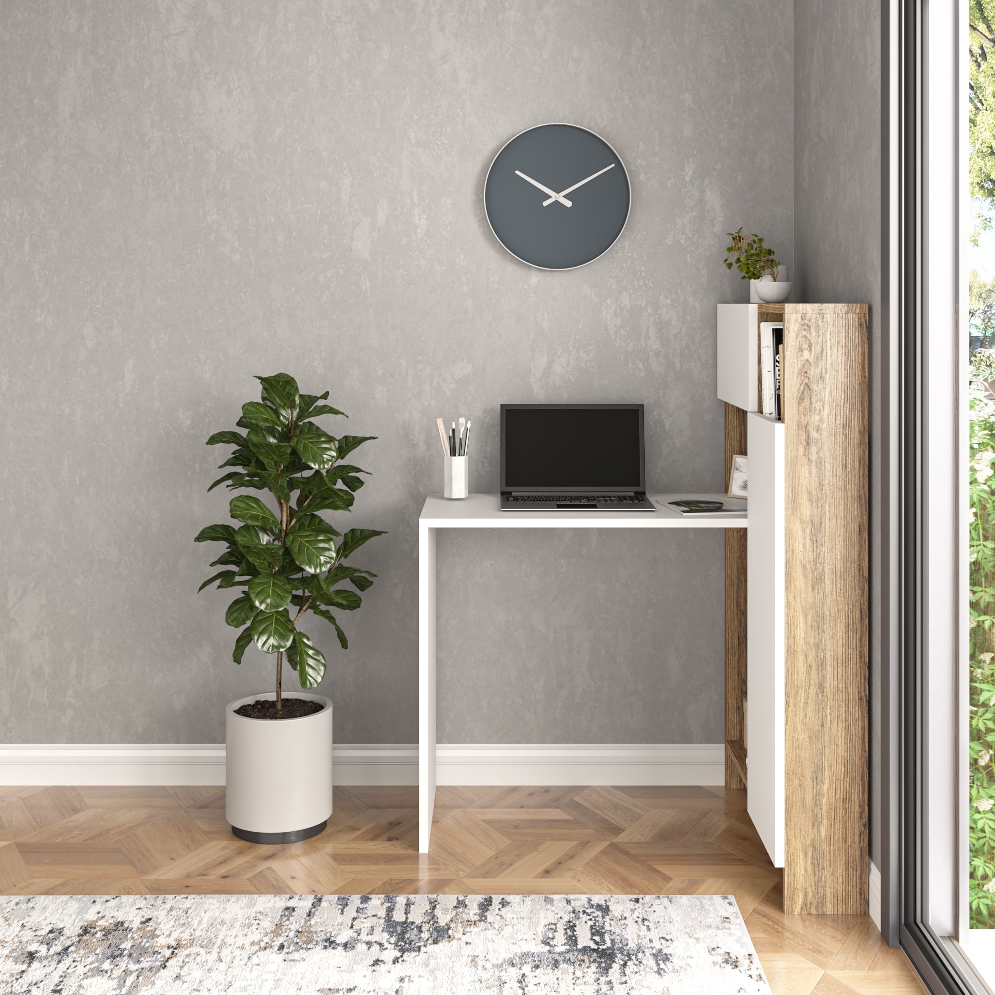 Ada Home Decor Furniture 3 Tier White Walnut Rascher Modern Desk