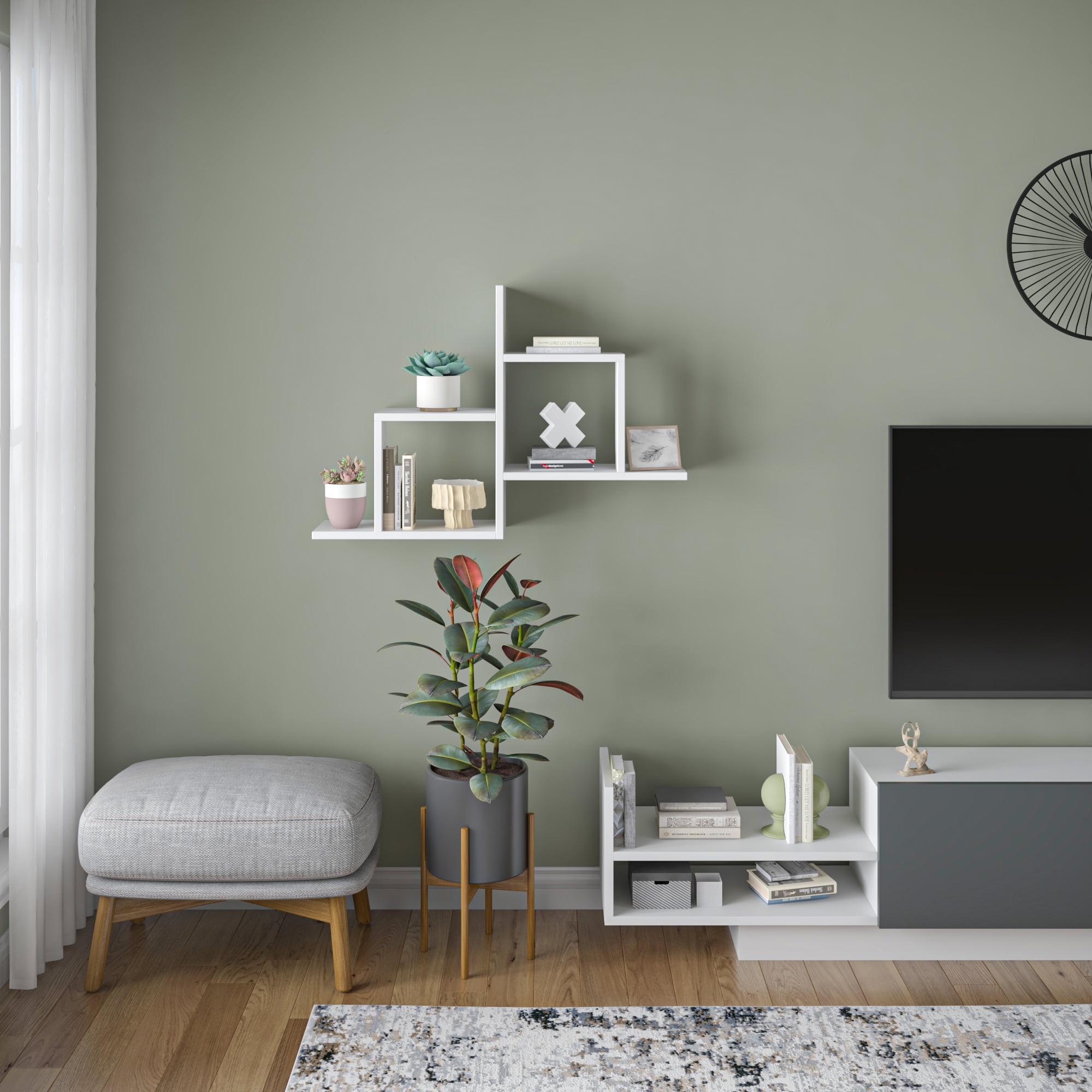 Ada Home Decor Furniture 33.86" 2 Tier White Webb Modern Wall Shelf