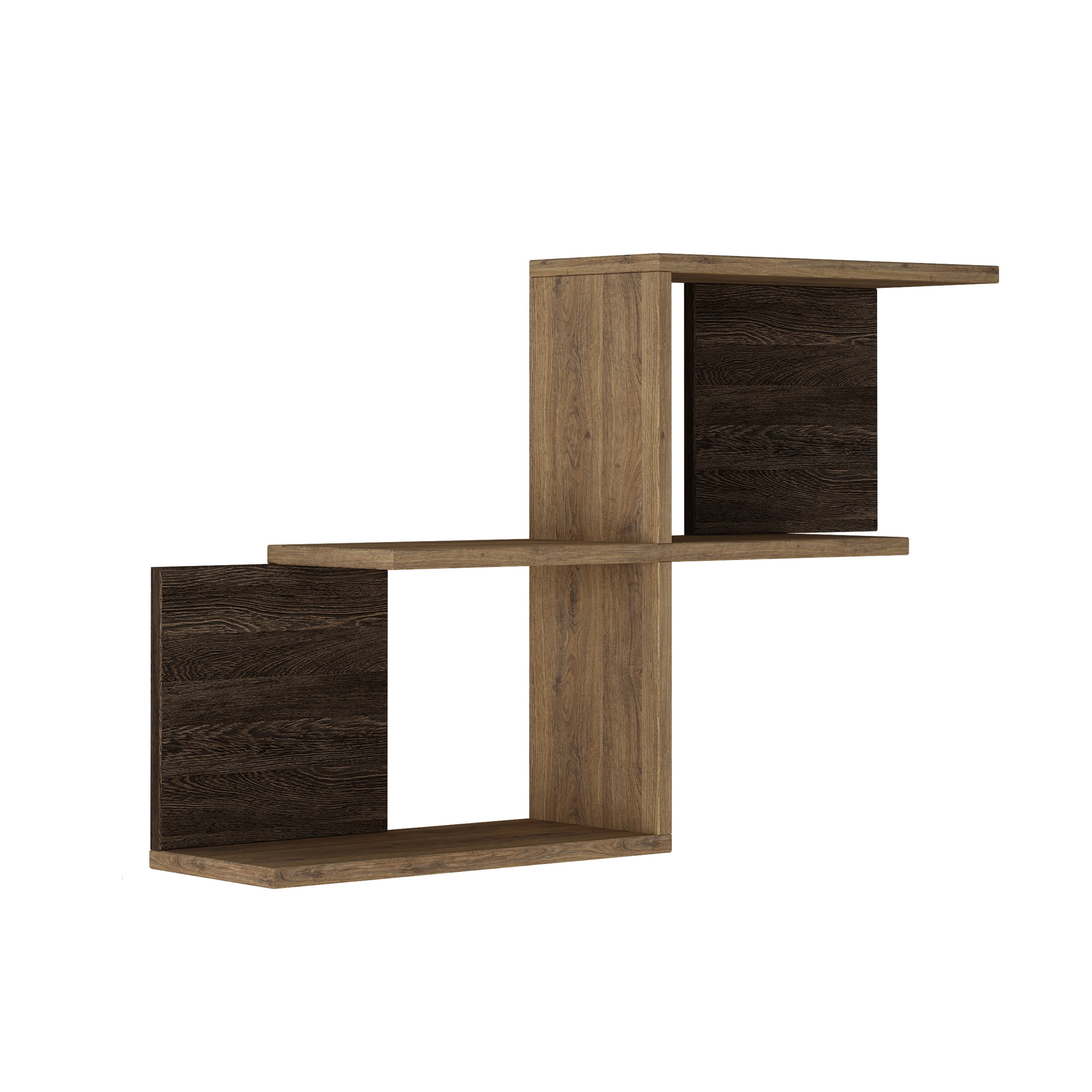 Ada Home Decor Furniture 35.83" 2 Tier Light Walnut Wilfred Modern Wall Shelf