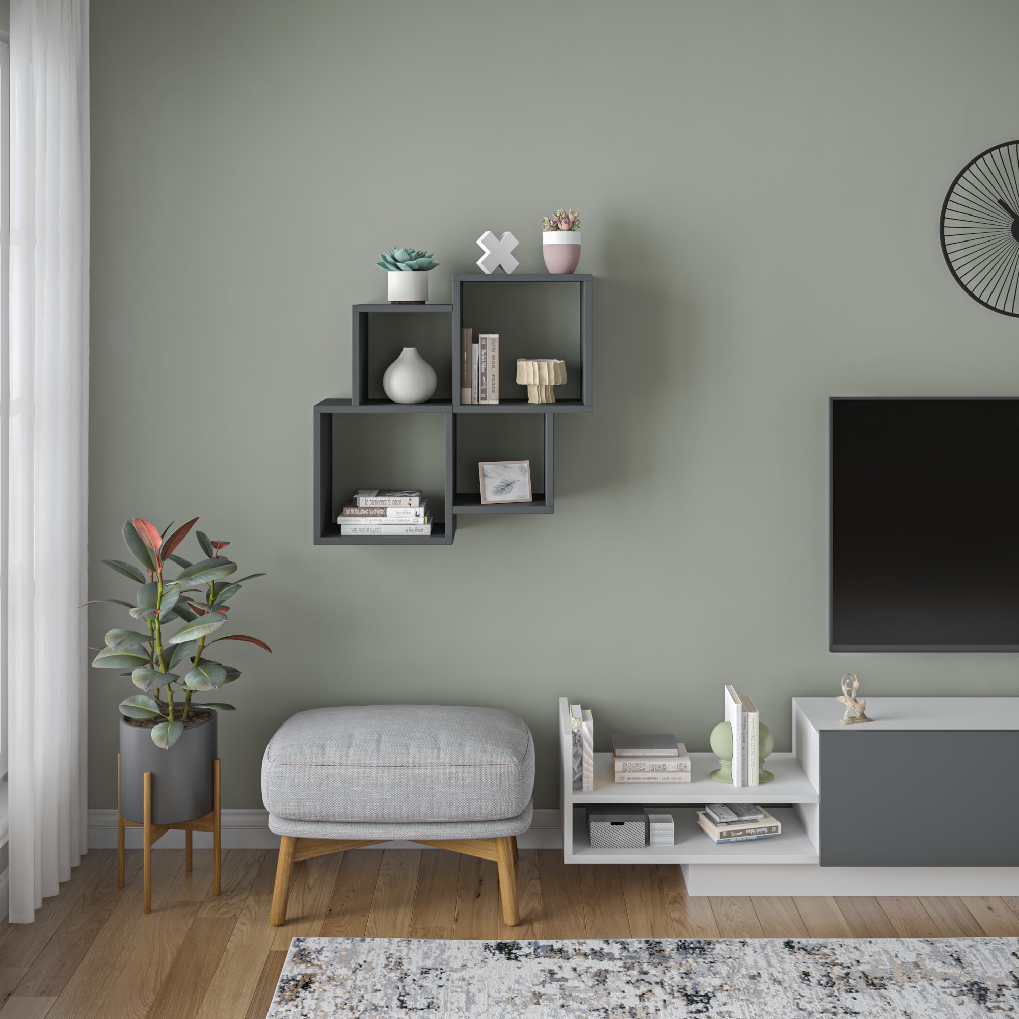 Ada Home Decor Furniture 39.37" 2 Tier Anthracite Watkins Modern Wall Shelf