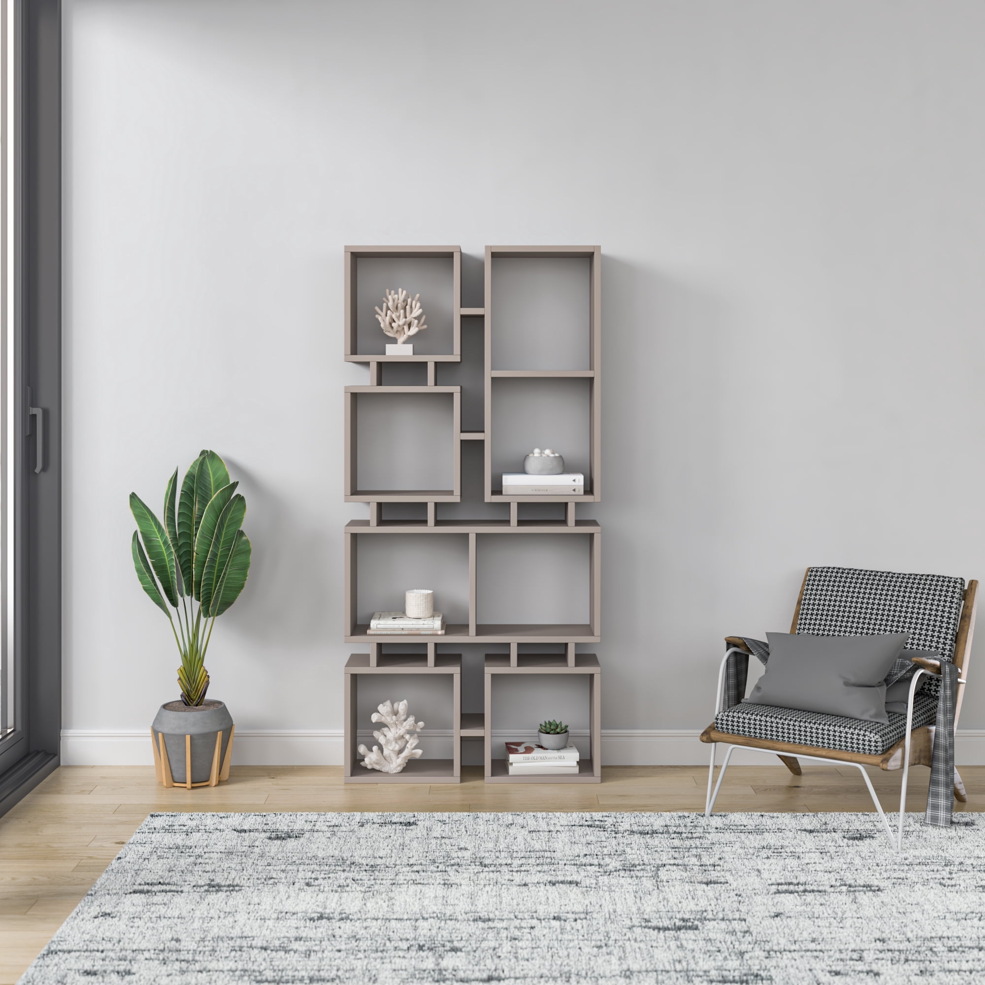 Ada Home Decor Furniture 4 Tier Open Shelf Light Mocha Bancroft Modern Bookcase