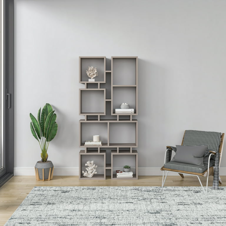 Modern Bancroft Mocha Tier Shelf Ada Home Bookcase Light Furniture Decor 4 Open