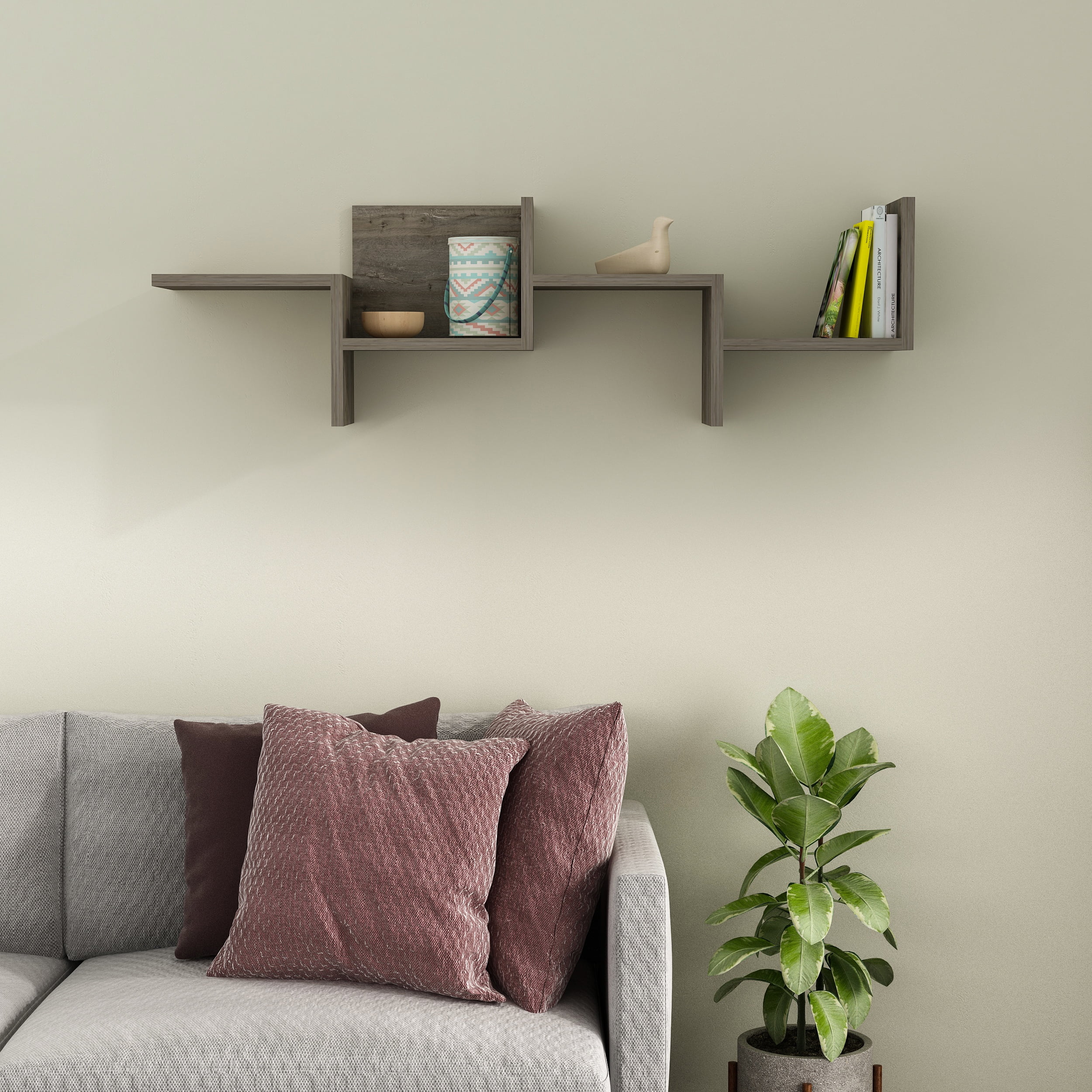Ada Home Decor Furniture 45.5" 1 Tier Dark Brown Watson Modern Wall Shelf
