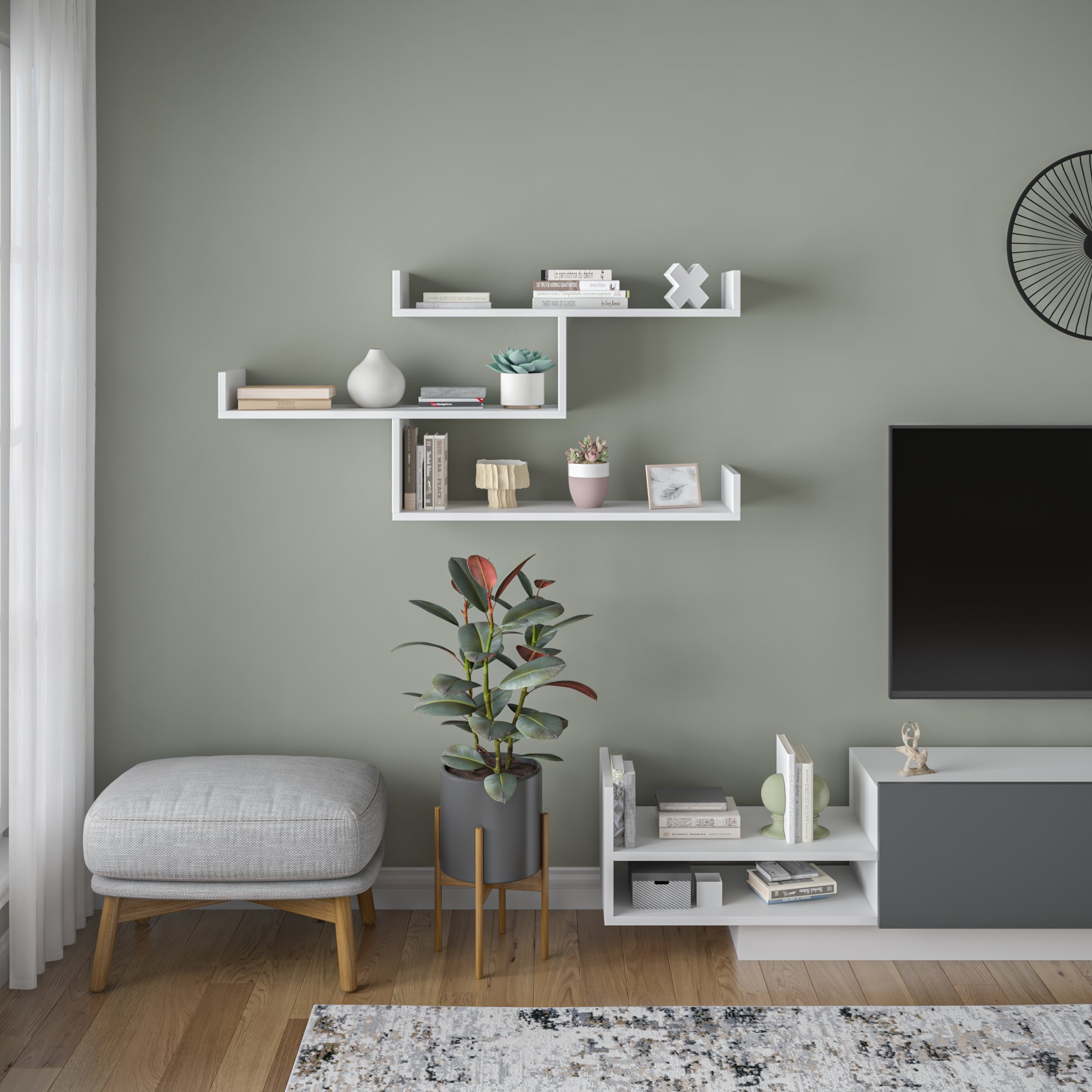 Ada Home Decor Furniture 47" 3 Tier White Wilton Modern Wall Shelf