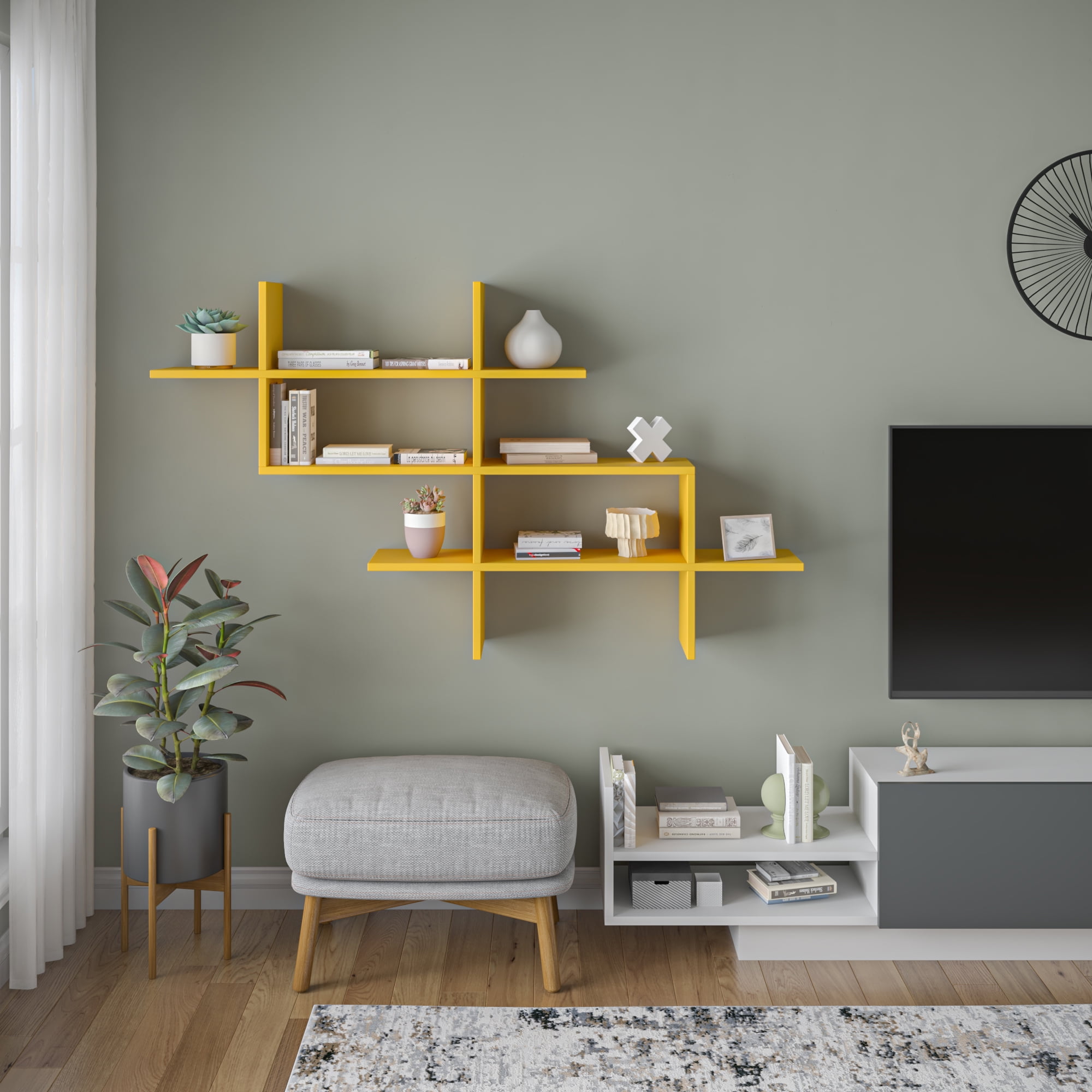 Ada Home Decor Furniture 59" 3 Tier Mustard Warren Modern Wall Shelf