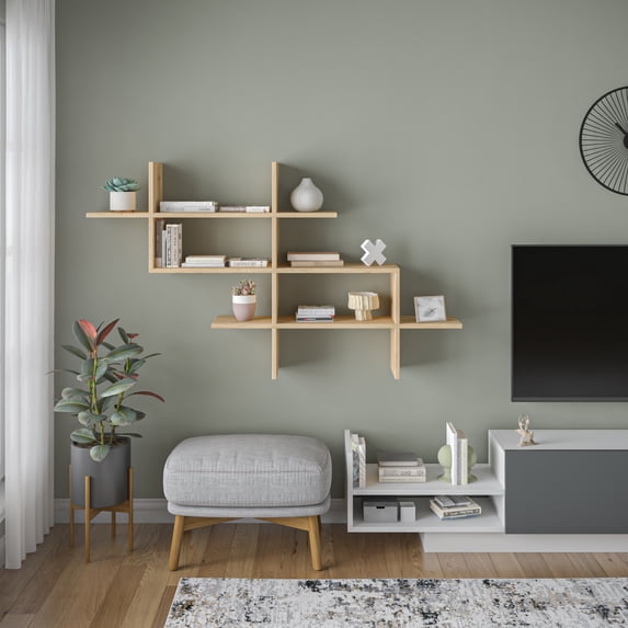 Ada Home Decor Furniture 59" 3 Tier Oak Warren Modern Wall Shelf