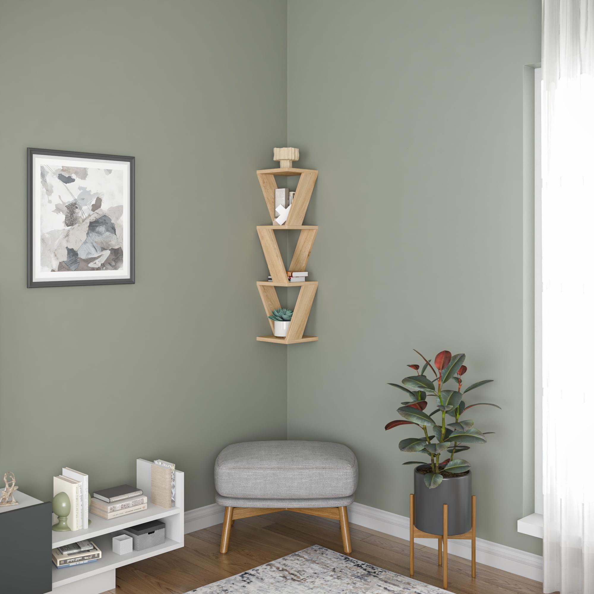 Ada Home Decor Furniture 8.66" 3 Tier Oak Chicago Modern Wall Shelf