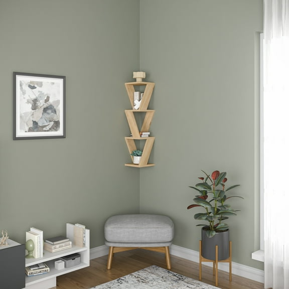 Ada Home Decor Furniture 8.66" 3 Tier Oak Chicago Modern Wall Shelf