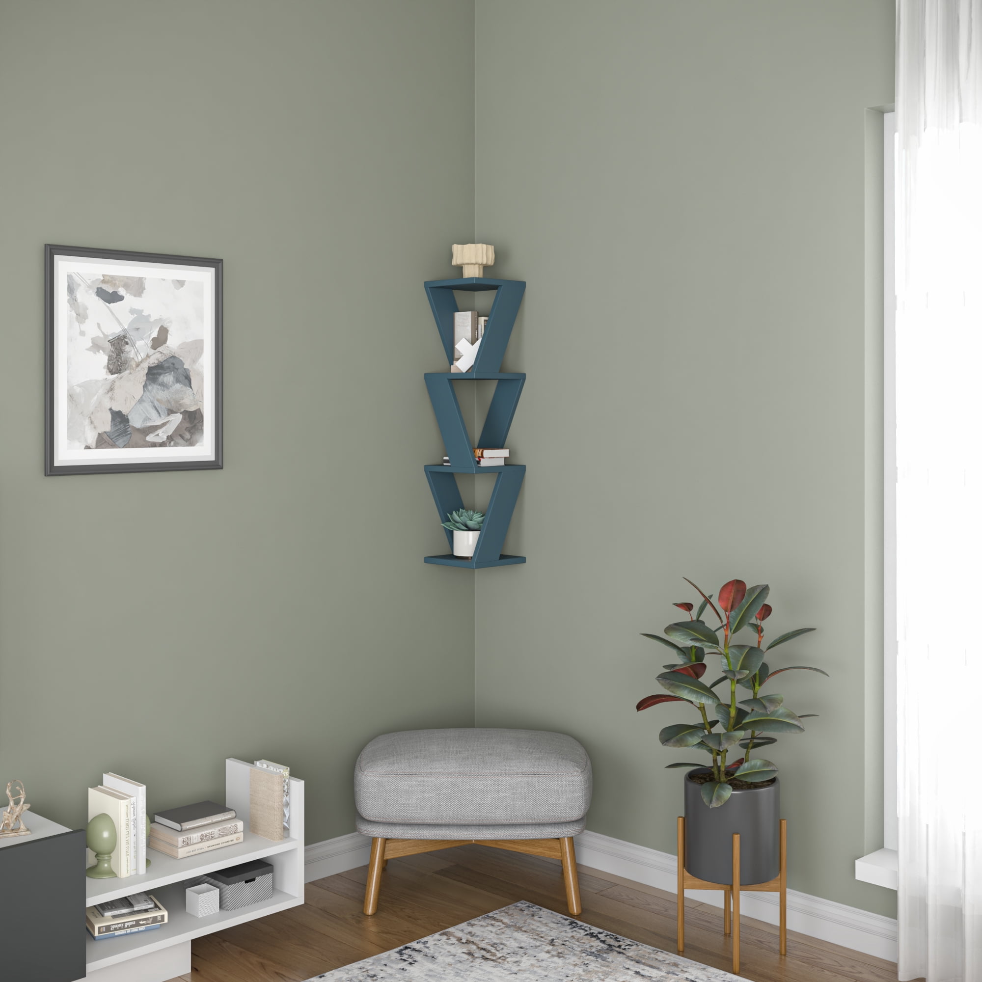 Ada Home Decor Furniture 8.66" 3 Tier Petrol Blue Chicago Modern Wall Shelf