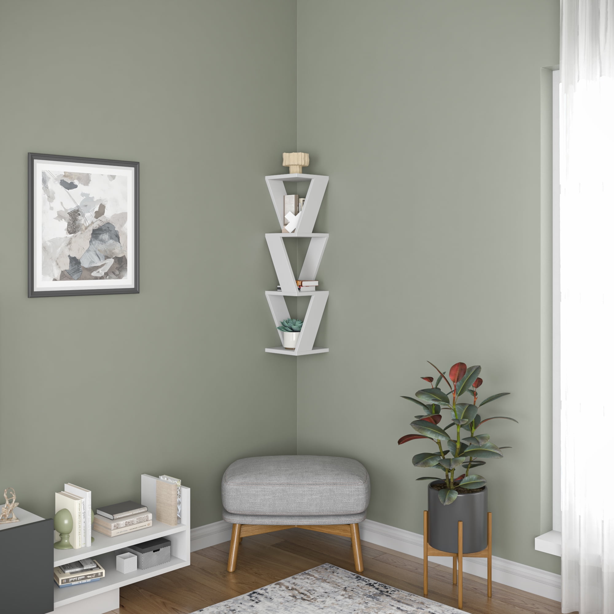 Ada Home Decor Furniture 8.66" 3 Tier White Chicago Modern Wall Shelf