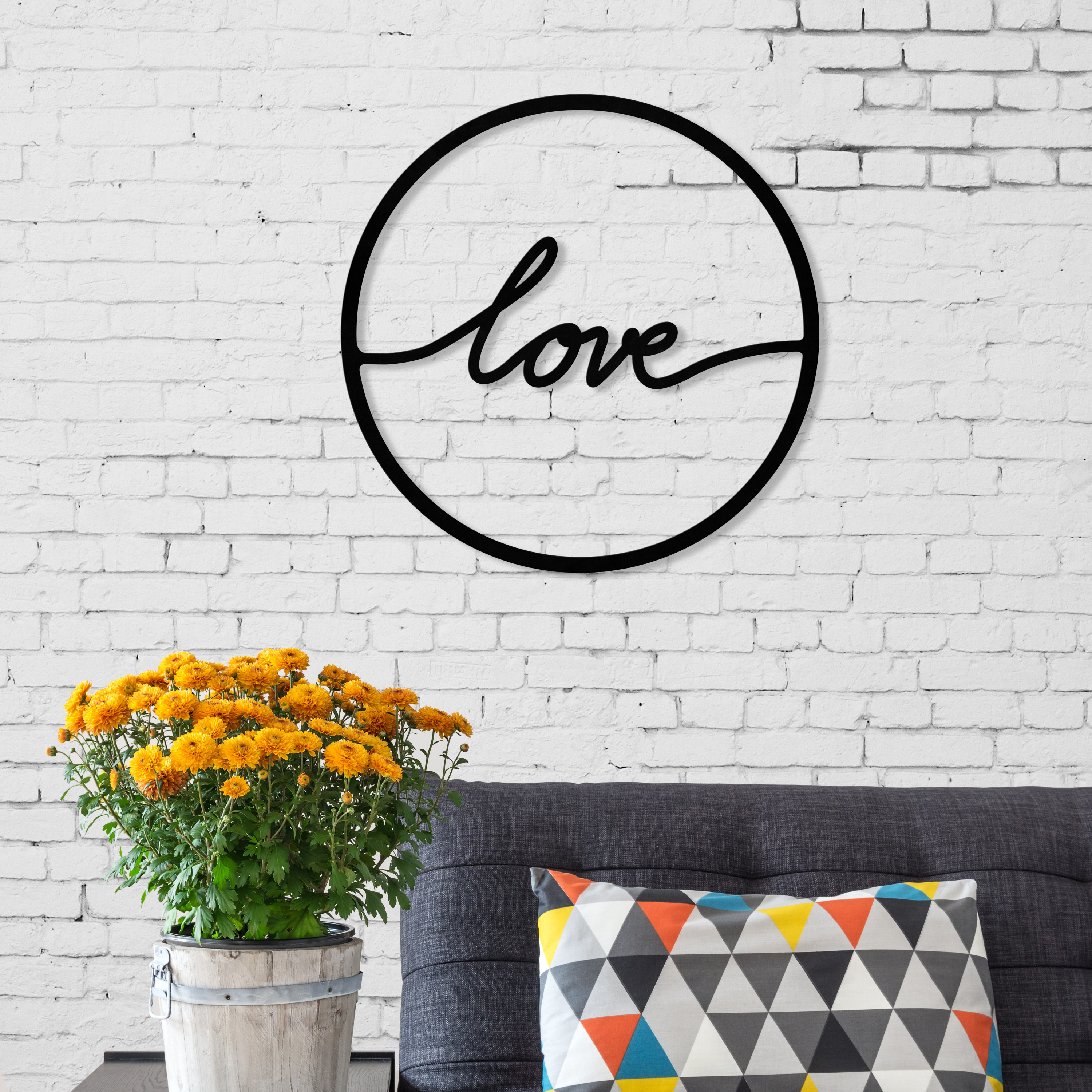 Ada Home Decor Furniture Black Circle Love Modern Metal Wall Art