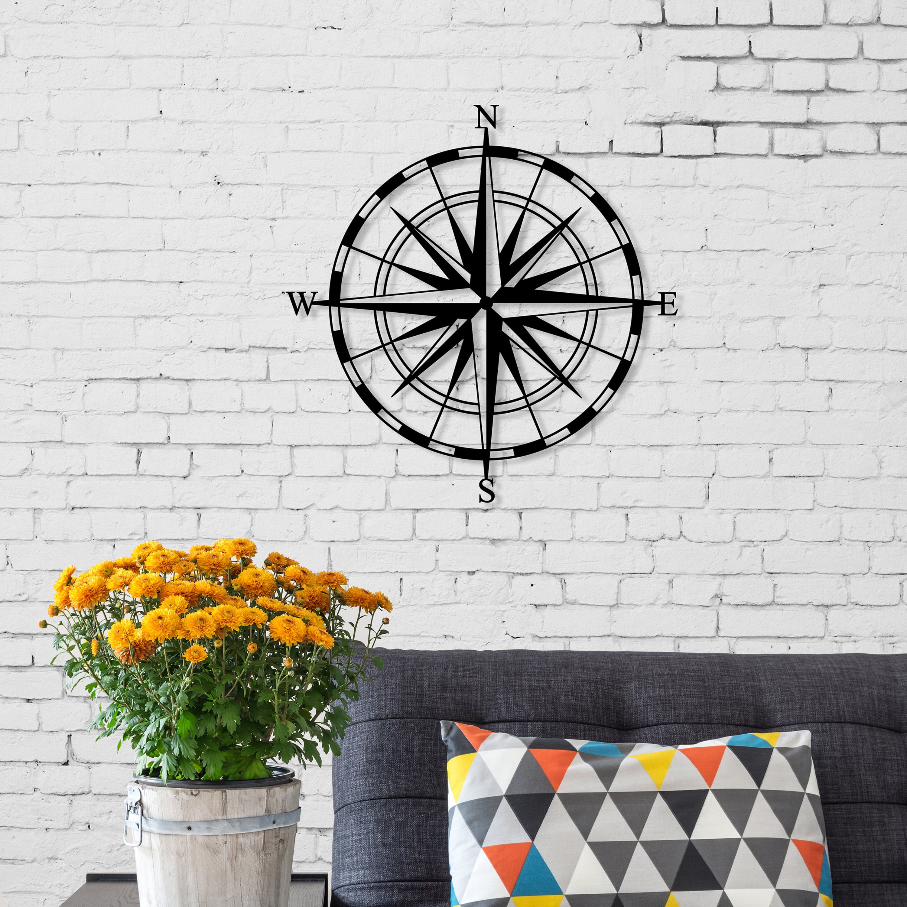 Ada Home Decor Furniture Black Compass Modern Metal Wall Art