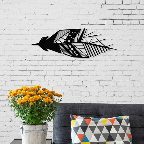 Ada Home Decor Furniture Black Geo Feather Modern Metal Wall Art