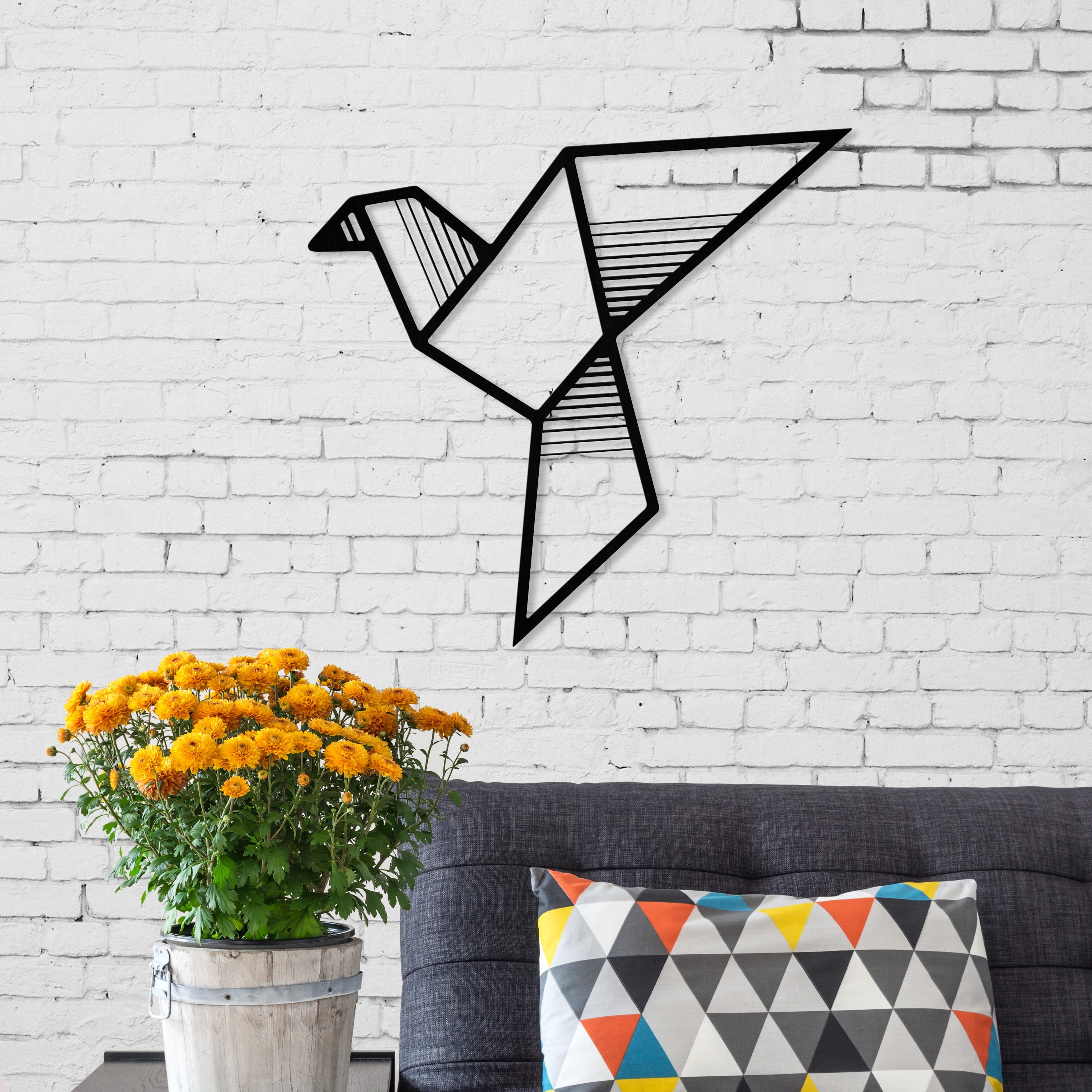 Ada Home Decor Furniture Black Origami Crane Modern Metal Wall Art