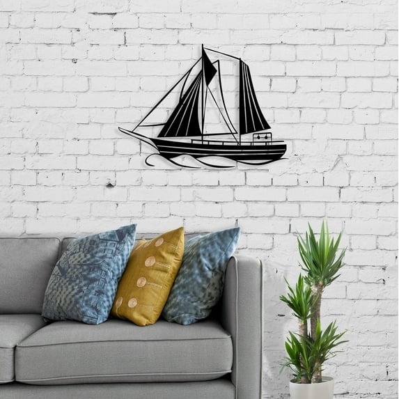 Ada Home Decor Furniture Black Sailboat Modern Metal Wall Art