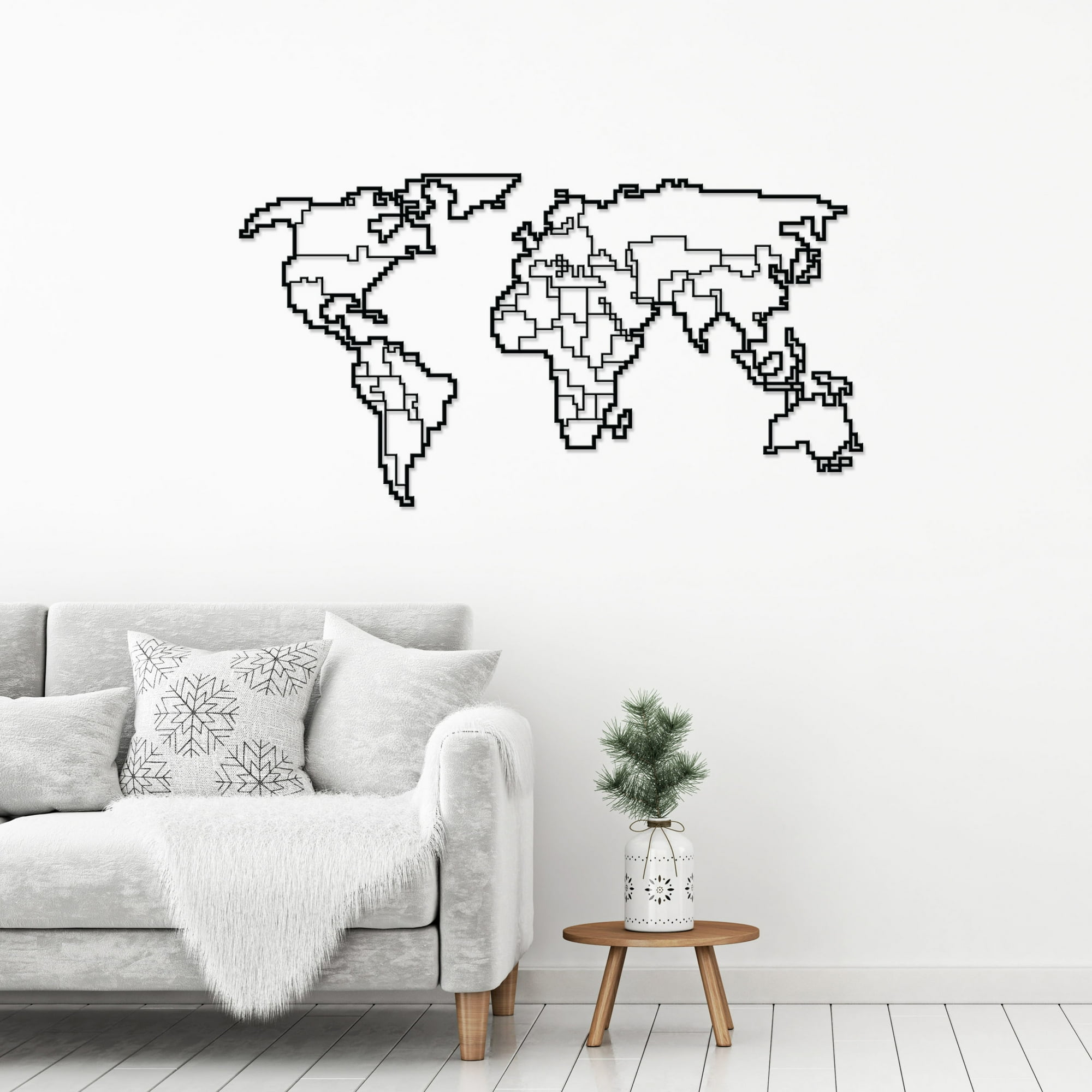 Ada Home Decor Furniture Black World Map Modern Metal Wall Art ...