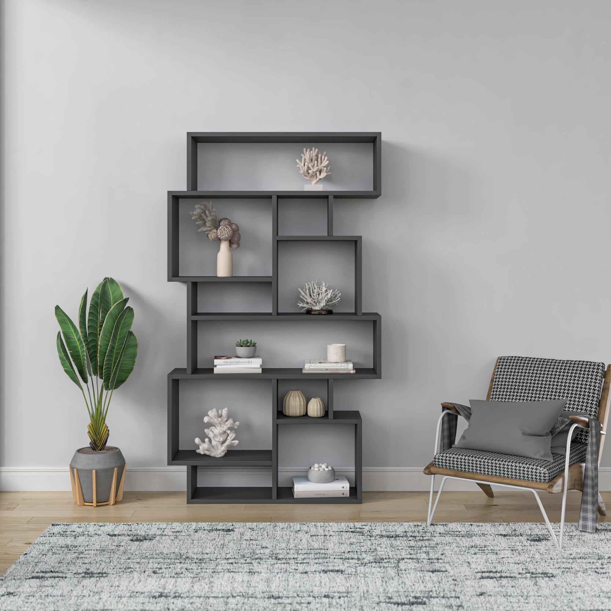 Ada Home Decor Furniture Multiple Tier Open Shelf Anthracite Berkshire Modern Bookcase