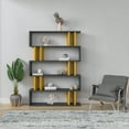 thumbnail image 1 of Ada Home Decor Furniture Multiple Tier Open Shelf Anthracite Mustard Berwyn Modern Bookcase, 1 of 7