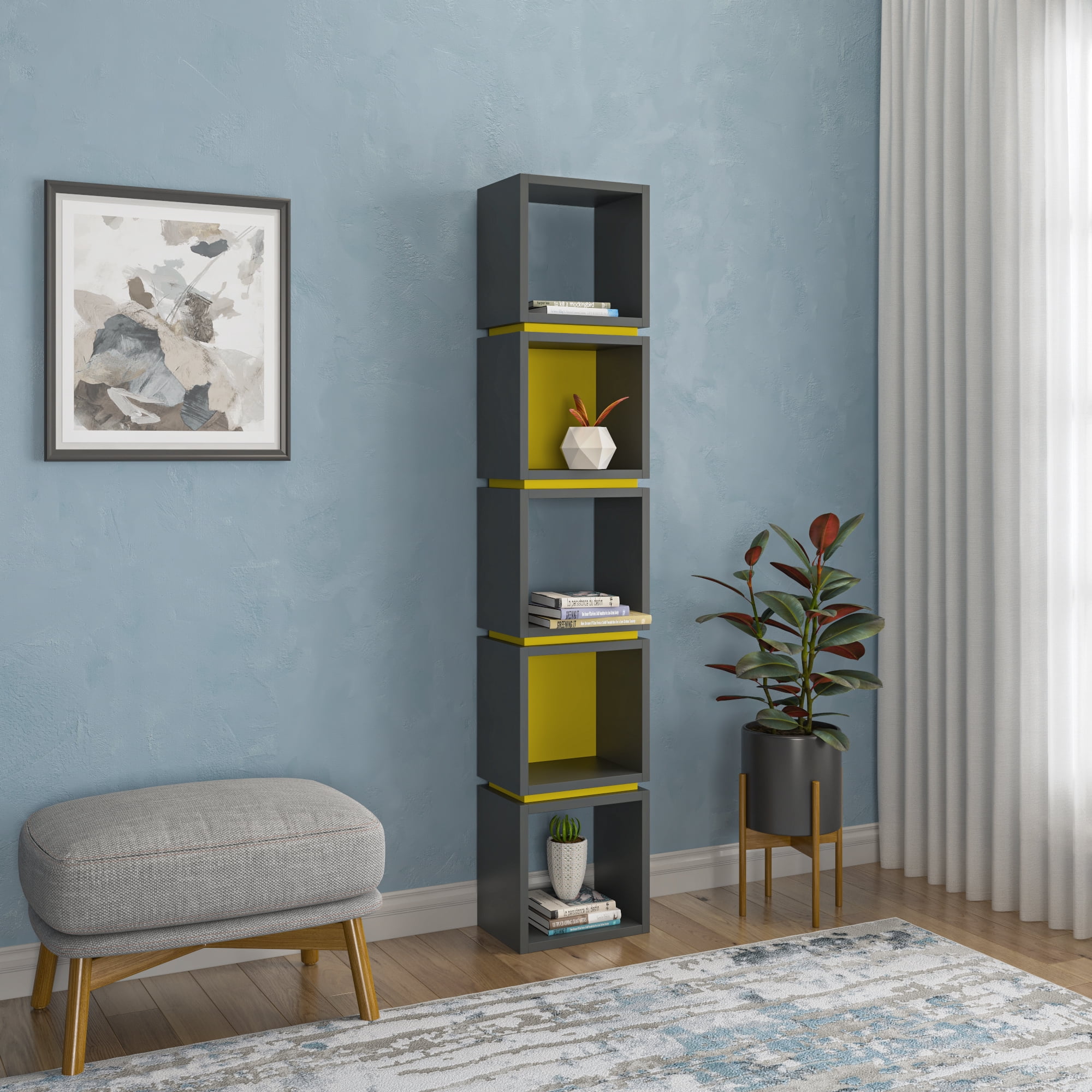 Ada Home Decor Furniture Multiple Tier Open Shelf Anthracite Mustard Braeside Modern Bookcase