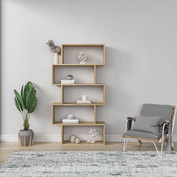 Ada Home Decor Furniture Multiple Tier Open Shelf Oak Barclay Modern Bookcase