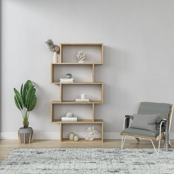 Ada Home Decor Furniture Multiple Tier Open Shelf Oak Barclay Modern Bookcase