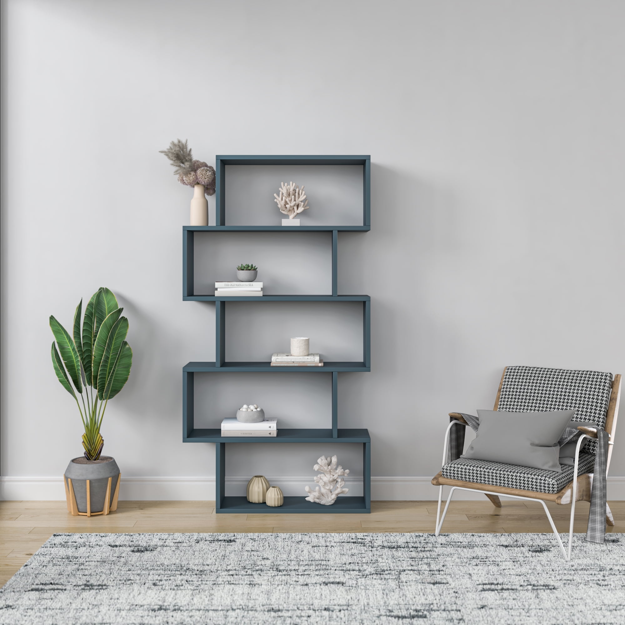 Ada Home Decor Furniture Multiple Tier Open Shelf Petrol Blue Barclay Modern Bookcase