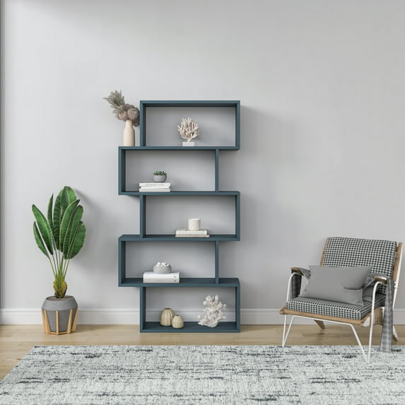 Ada Home Decor Furniture Multiple Tier Open Shelf Petrol Blue Barclay Modern Bookcase