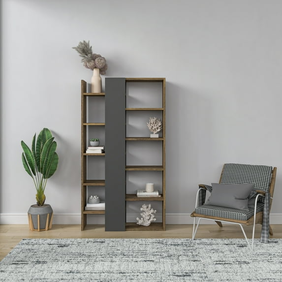Ada Home Decor Furniture Multiple Tier Open Shelf Walnut Anthracite Boise Modern Bookcase