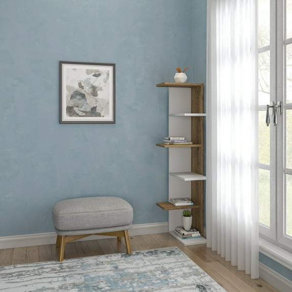 Ada Home Decor Furniture Multiple Tier Open Shelf White Light Walnut Bowcott Modern Bookcase