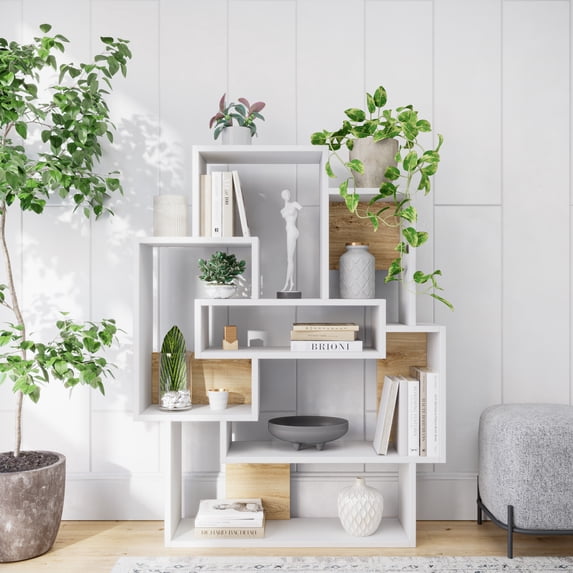 Ada Home Decor Furniture Multiple Tier Open Shelf White Oak Bernard Modern Bookcase