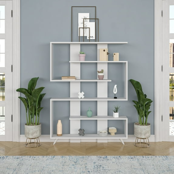 Ada Home Decor Furniture Multiple Tier Open Shelf White Segur Modern Bookcase