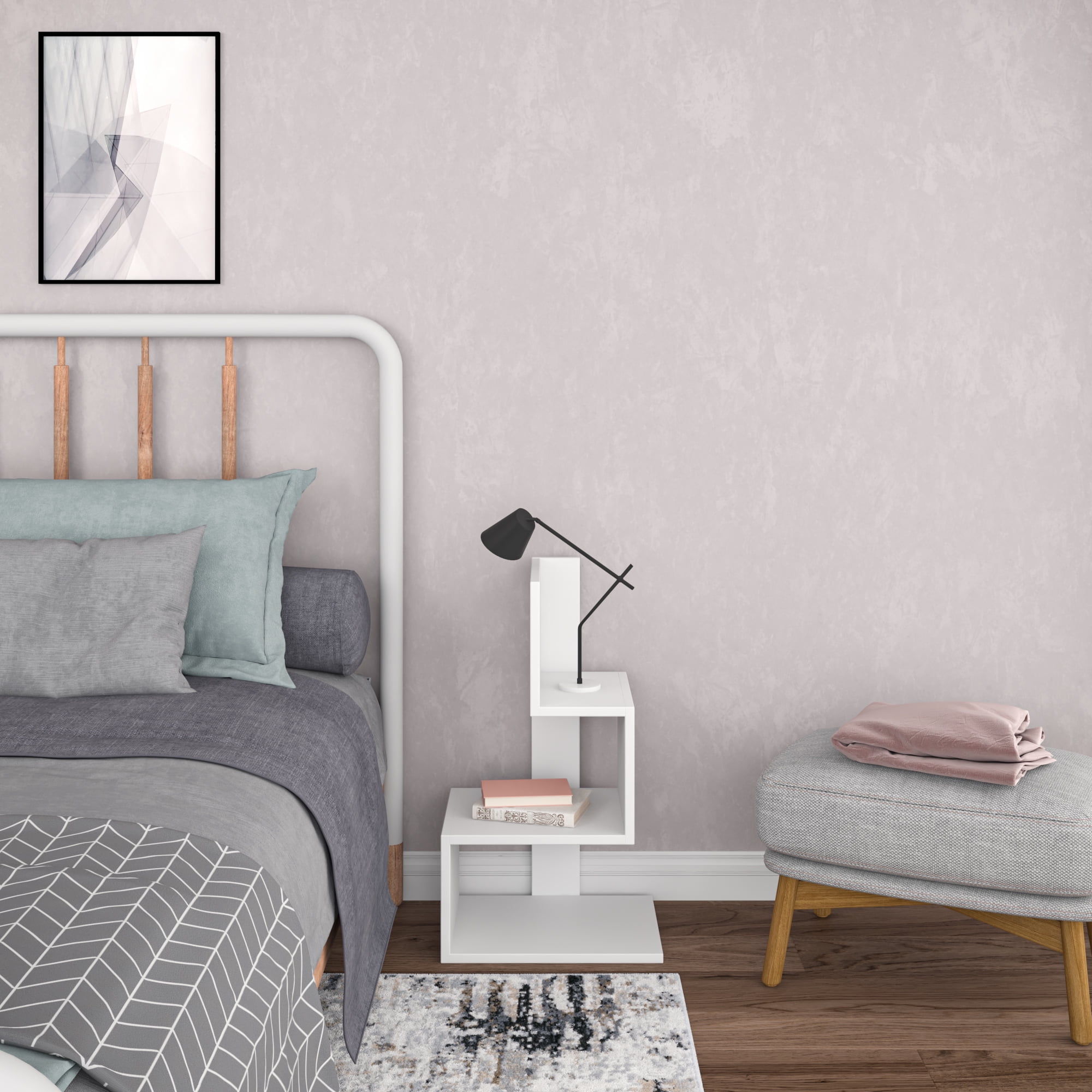 Ada Home Decor Furniture White 3 Tier Nowell Nightstand