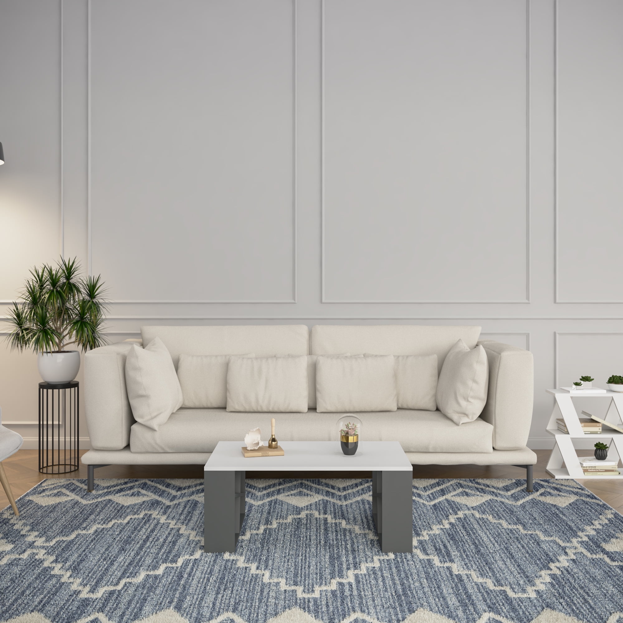 Ada Home Decor Furniture White Brian Modern Coffee Table with Storage Shelf