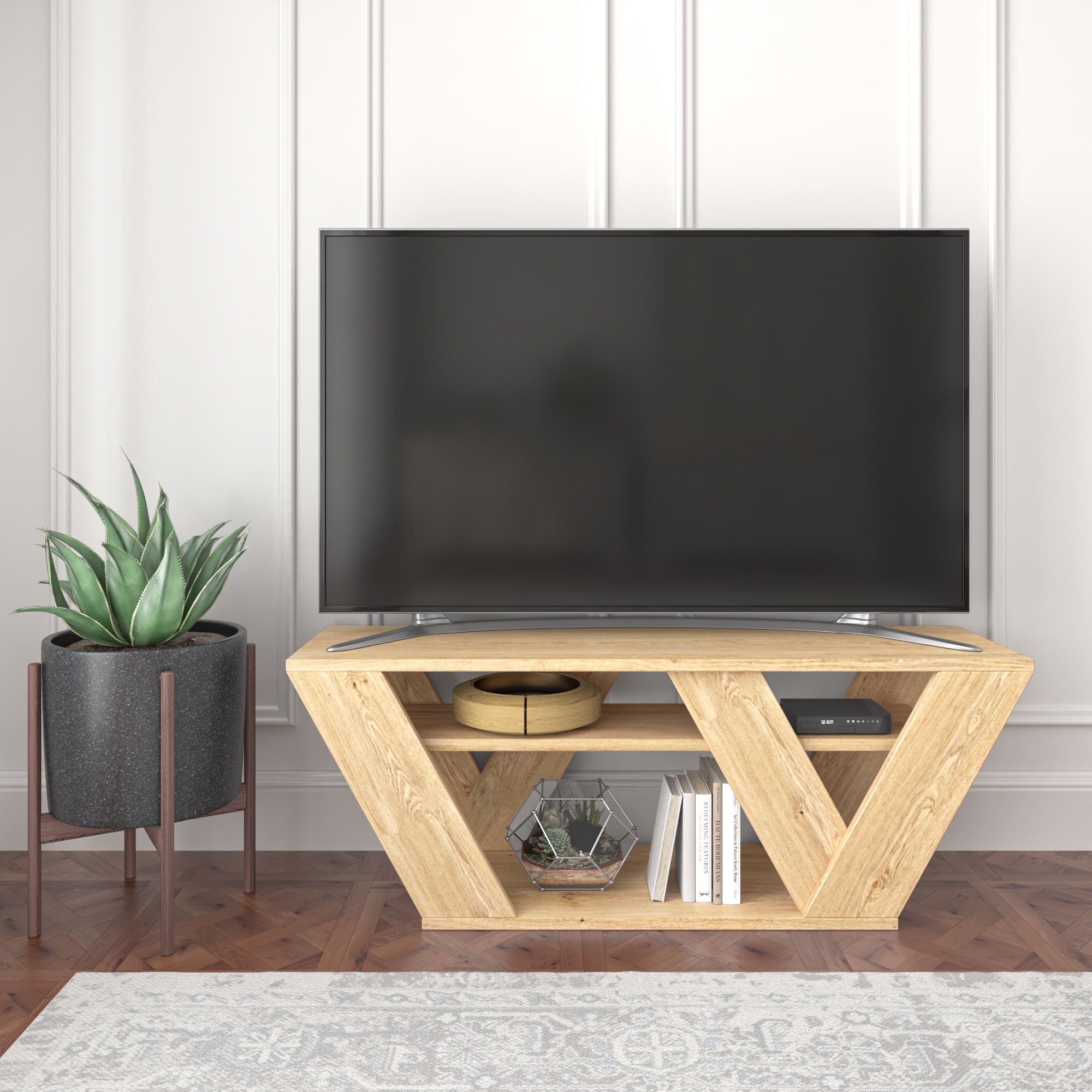 Ada Home Decor Furniture for TVs up to 48" 2 Tier Open Shelf Oak Todd Modern TV Stand