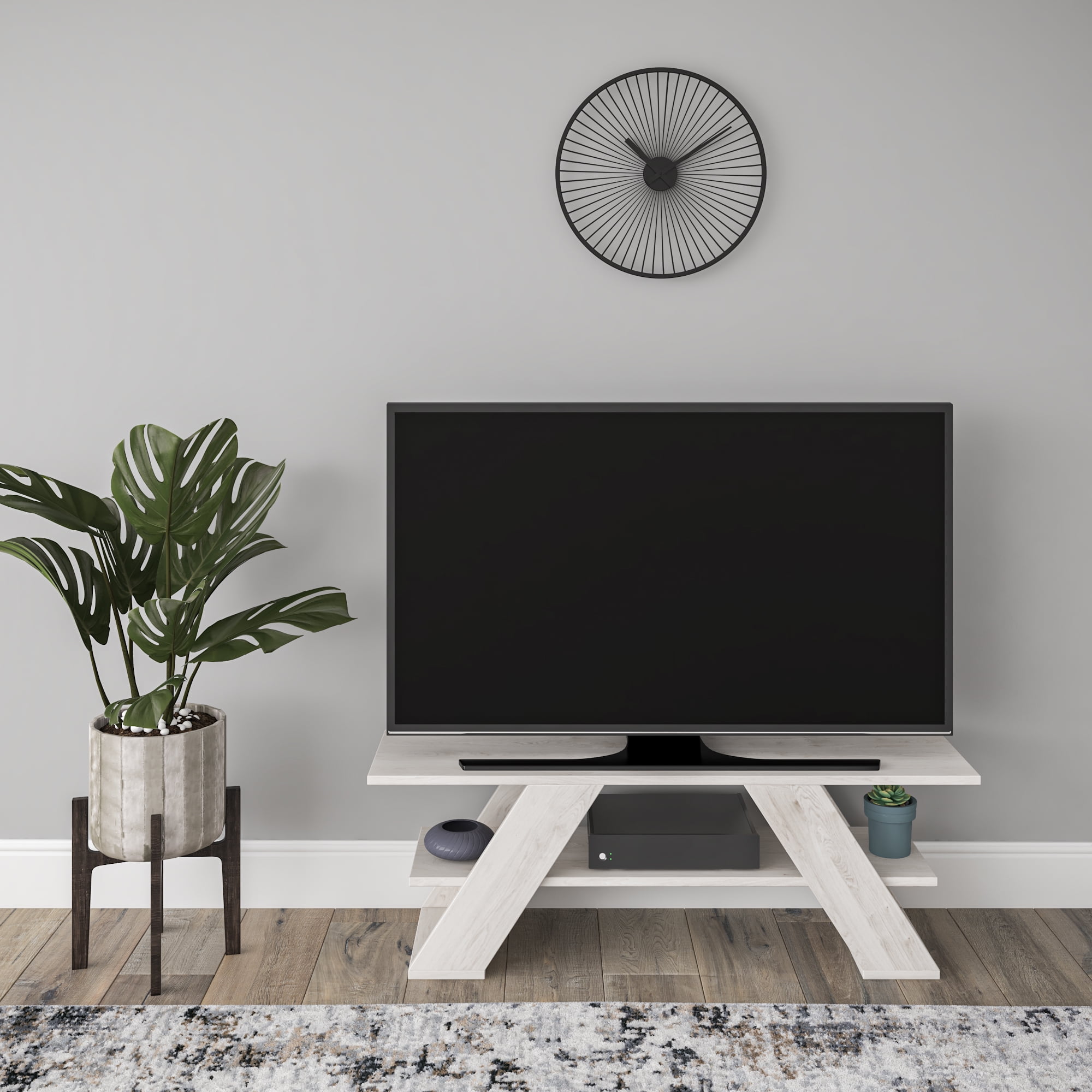 Ada Home Decor Furniture for TVs up to 53" 1 Tier Open Shelf Ivory Tioga Modern TV Stand