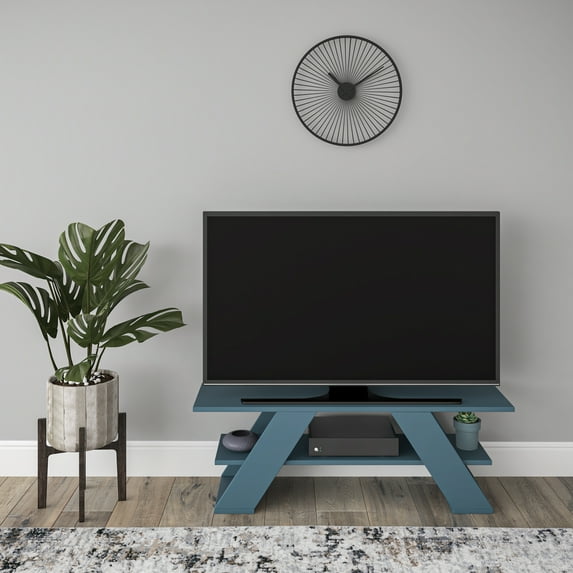 Ada Home Decor Furniture for TVs up to 53" 1 Tier Open Shelf Petrol Blue Tioga Modern TV Stand