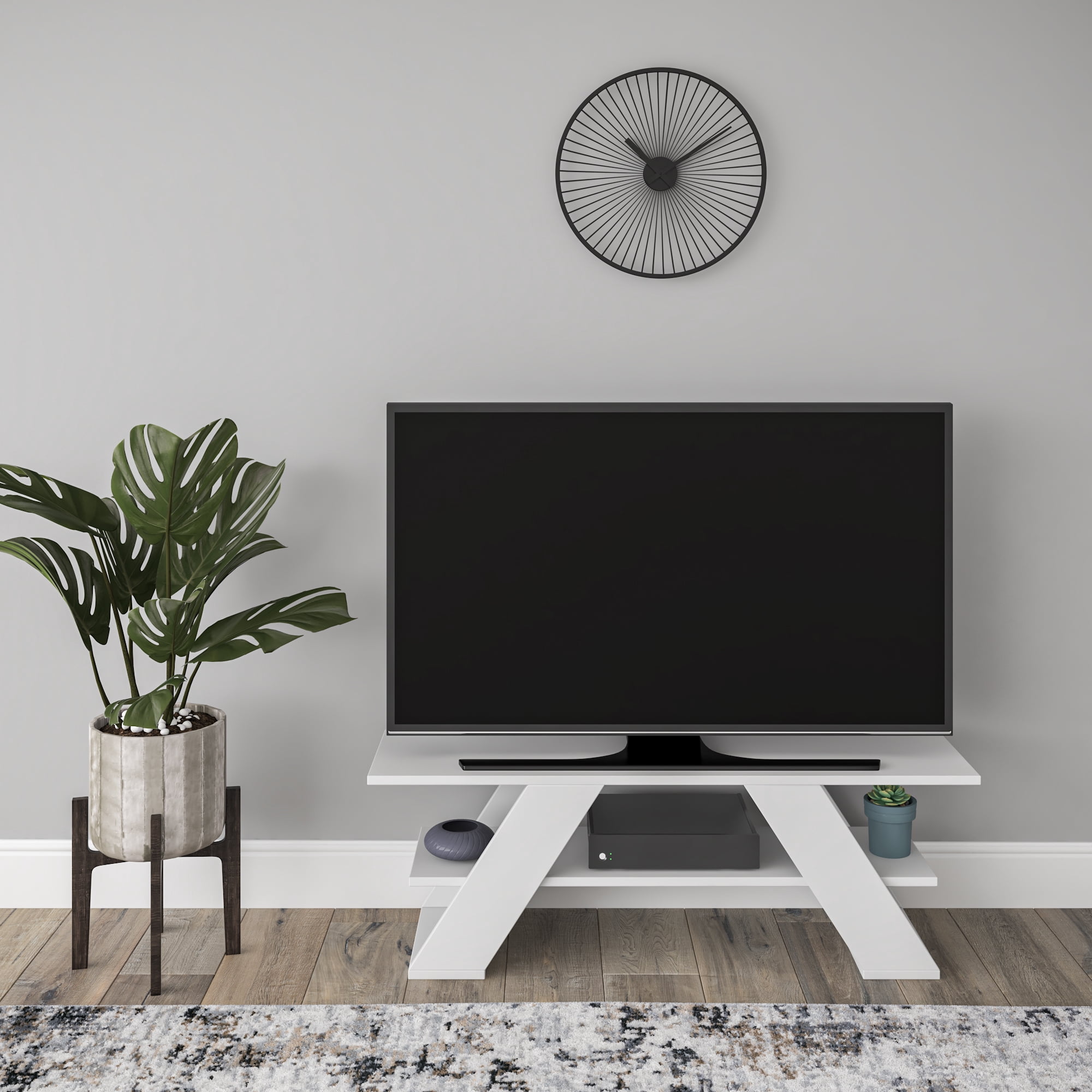 Ada Home Decor Furniture for TVs up to 53" 1 Tier Open Shelf White Tioga Modern TV Stand