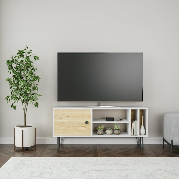 Ada Home Decor Furniture for TVs up to 53" 2 Tier White Oak Arven Modern TV Stand with Doors