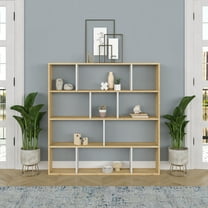 Ada Home Decor Hobdi 4 Tier Open Shelf Cube Modern Bookcase, Oak/White