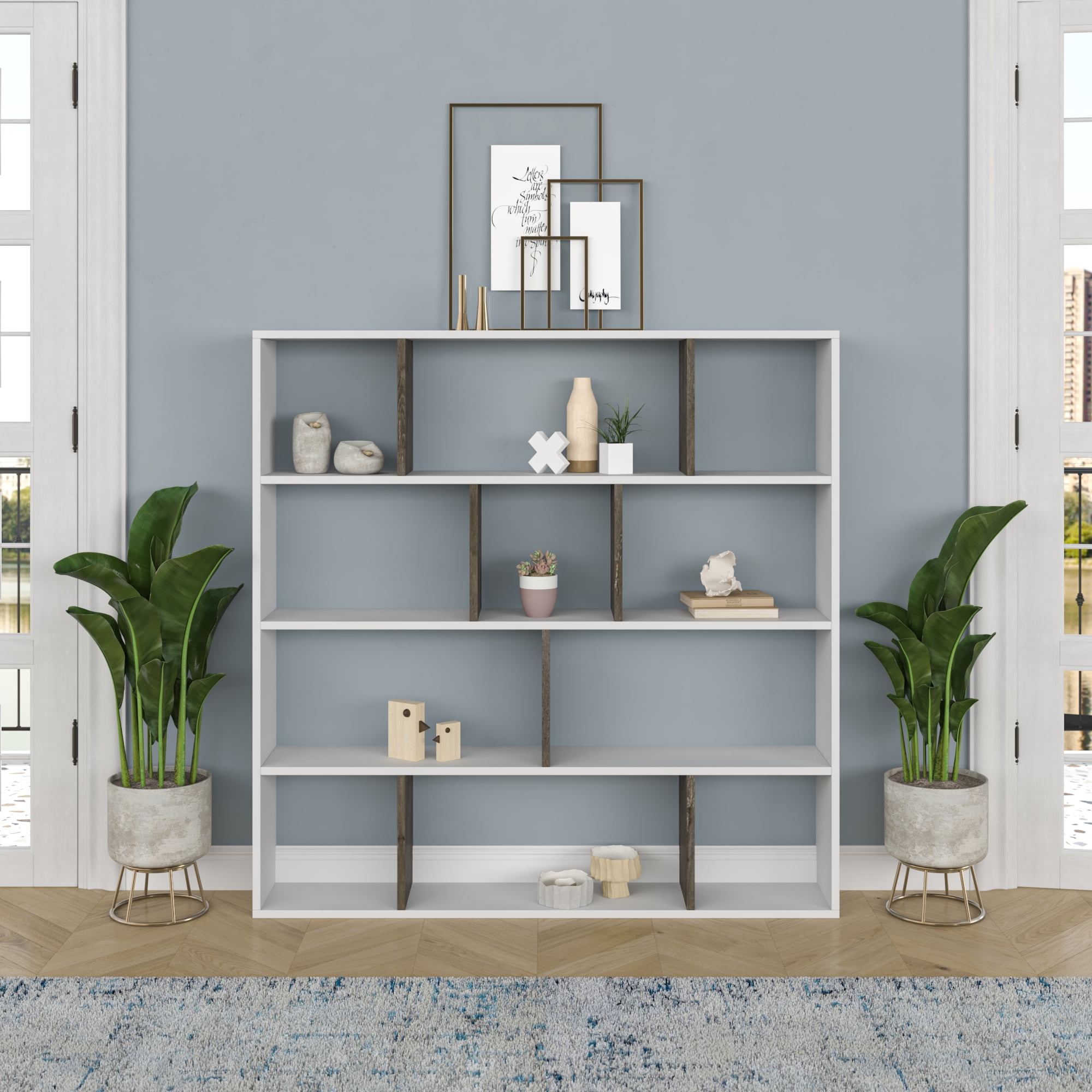 Ada Home Decor Hobdi 4 Tier Open Shelf Cube Modern Bookcase, White/Anthracite