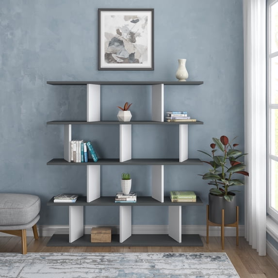 Ada Home Decor Jorin 4 Tier Bookcase, Anthracite/White