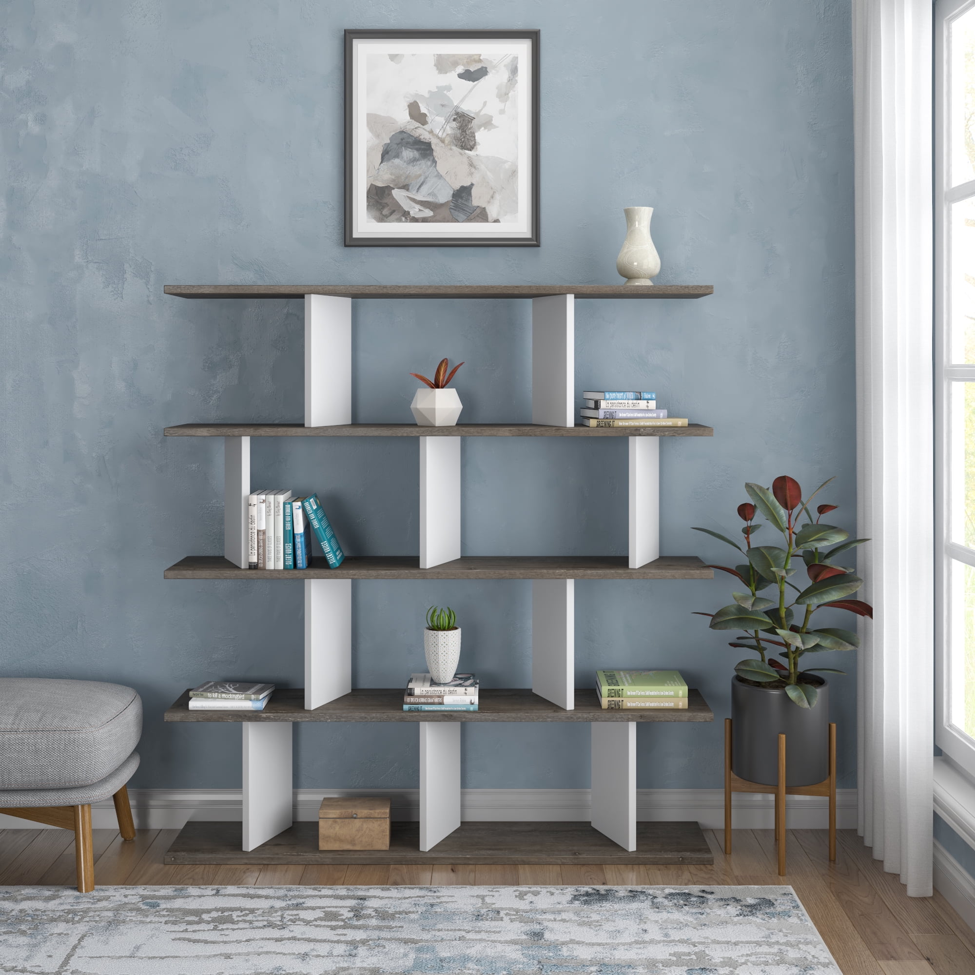Ada Home Decor Jorin 4 Tier Open Shelf Cube Bookcase, Wenge/White