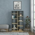 thumbnail image 1 of Ada Home Decor Keota Multiple Tier Open Shelf Modern Bookcase, Anthracite/Oak, 1 of 7